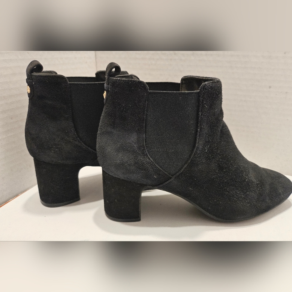 Anne Klein Gisela Suede Leather Booties Black with Block Heel SZ 8.5.  2" Heel